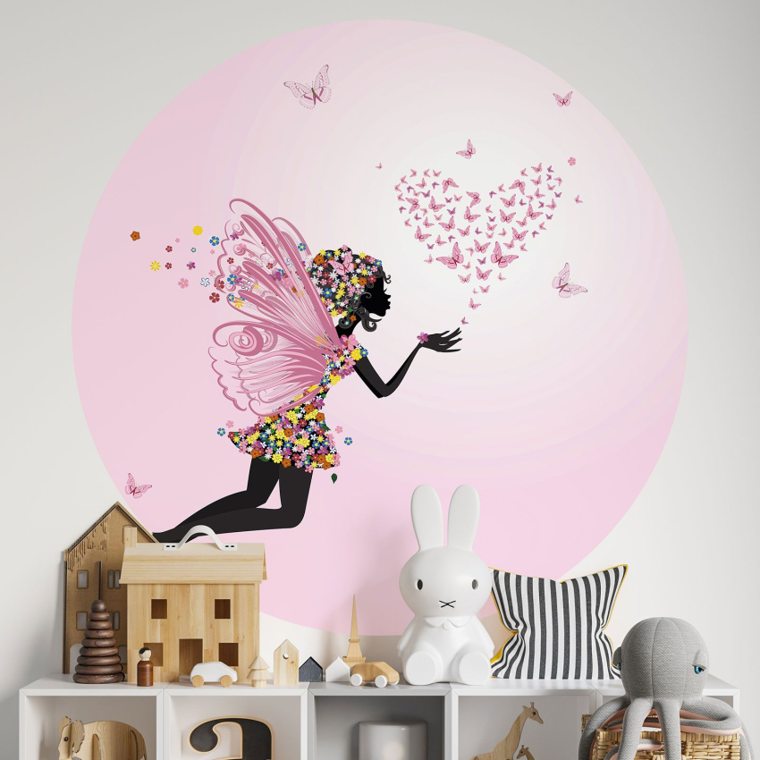 Papier peint rond / cercle Enfants - Fée coeur