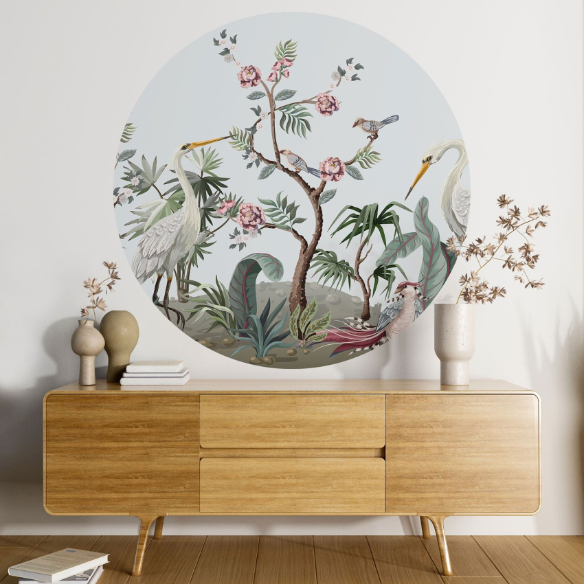 Papier peint rond / cercle Enfants - Fleurs Oiseaux