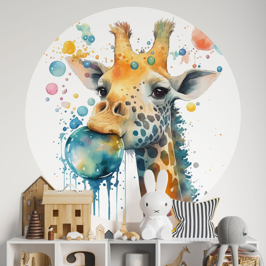 Papier peint rond / cercle Enfants - Girafe
