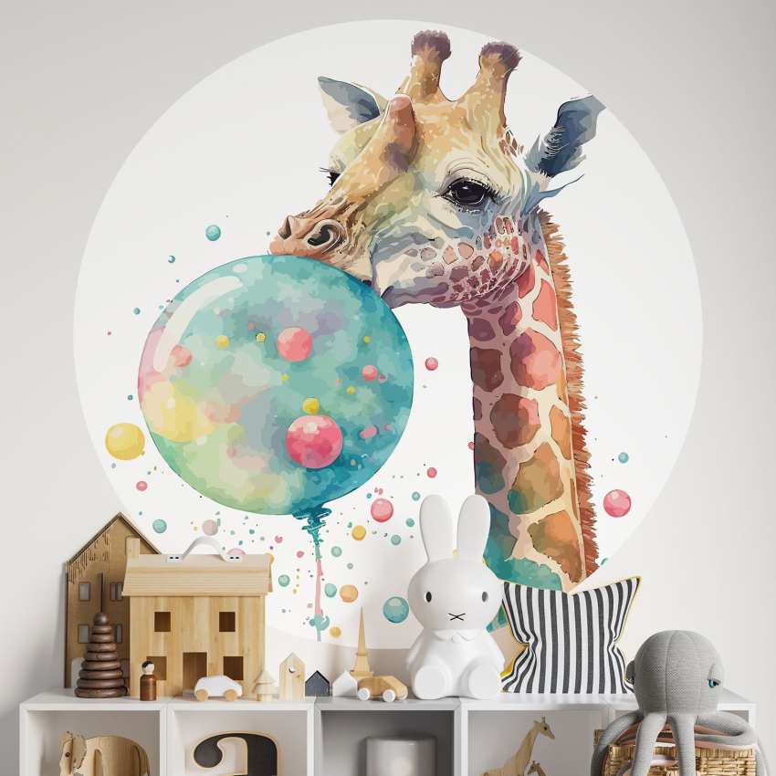 Papier peint rond / cercle Enfants - Girafe