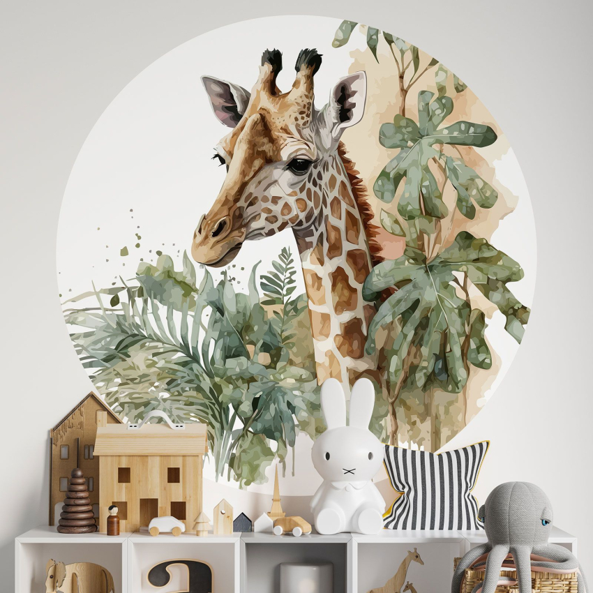 Papier peint rond / cercle Enfants - Girafe