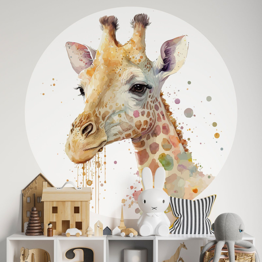 Papier peint rond / cercle Enfants - Girafe