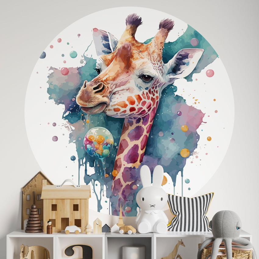 Papier peint rond / cercle Enfants - Girafe