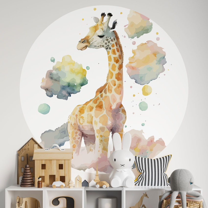 Papier peint rond / cercle Enfants - Girafe
