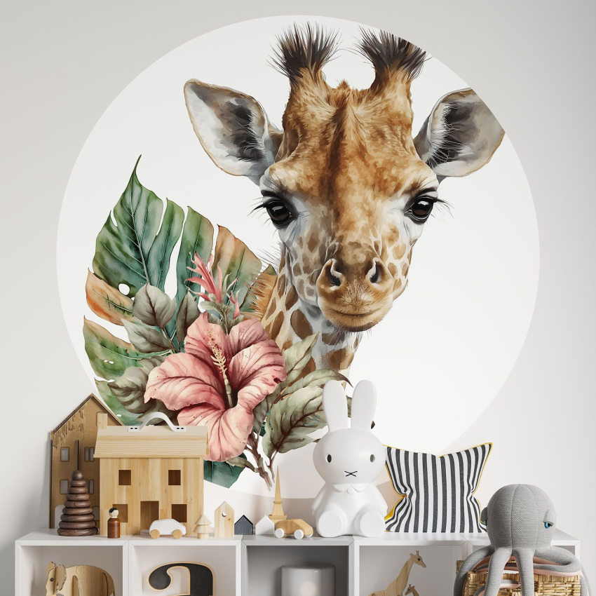 Papier peint rond / cercle Enfants - Girafe