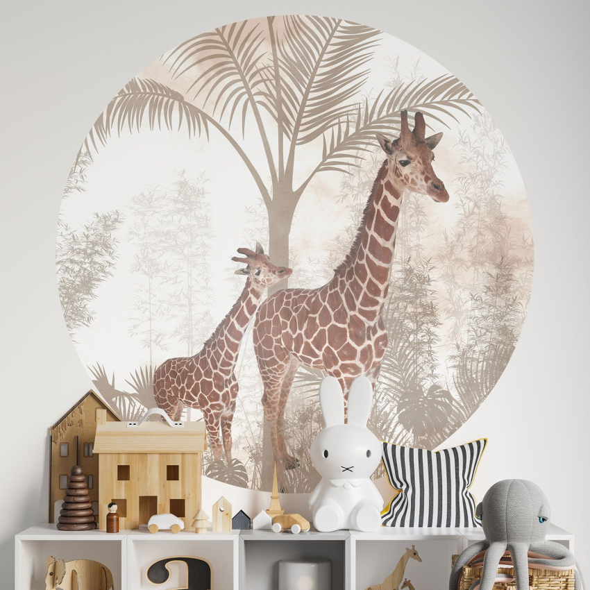 Papier peint rond / cercle Enfants - Girafes