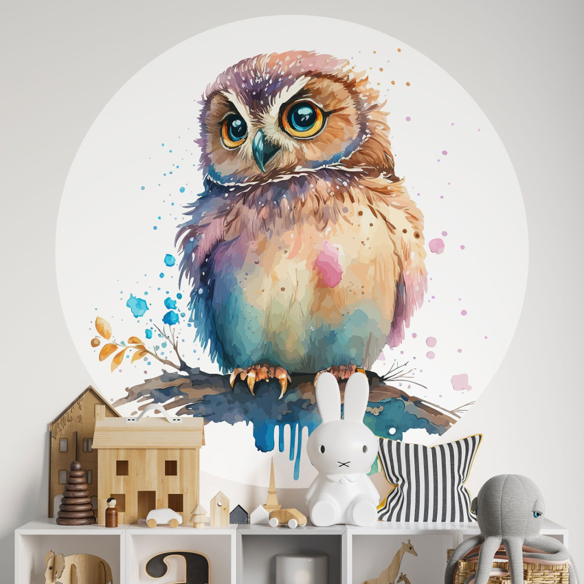 Papier peint rond / cercle Enfants - Hibou