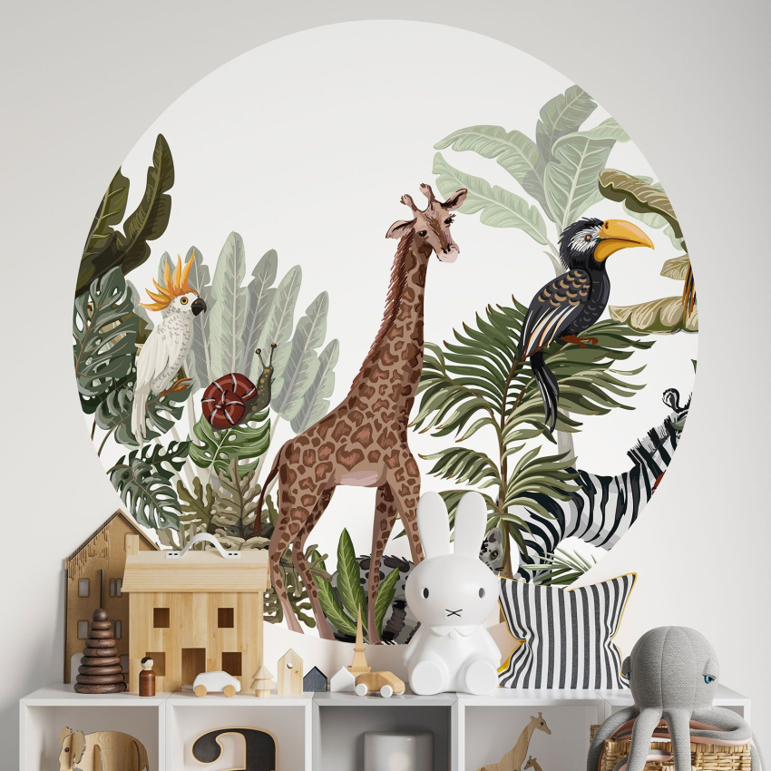 Papier peint rond / cercle Enfants - Jungle Animaux
