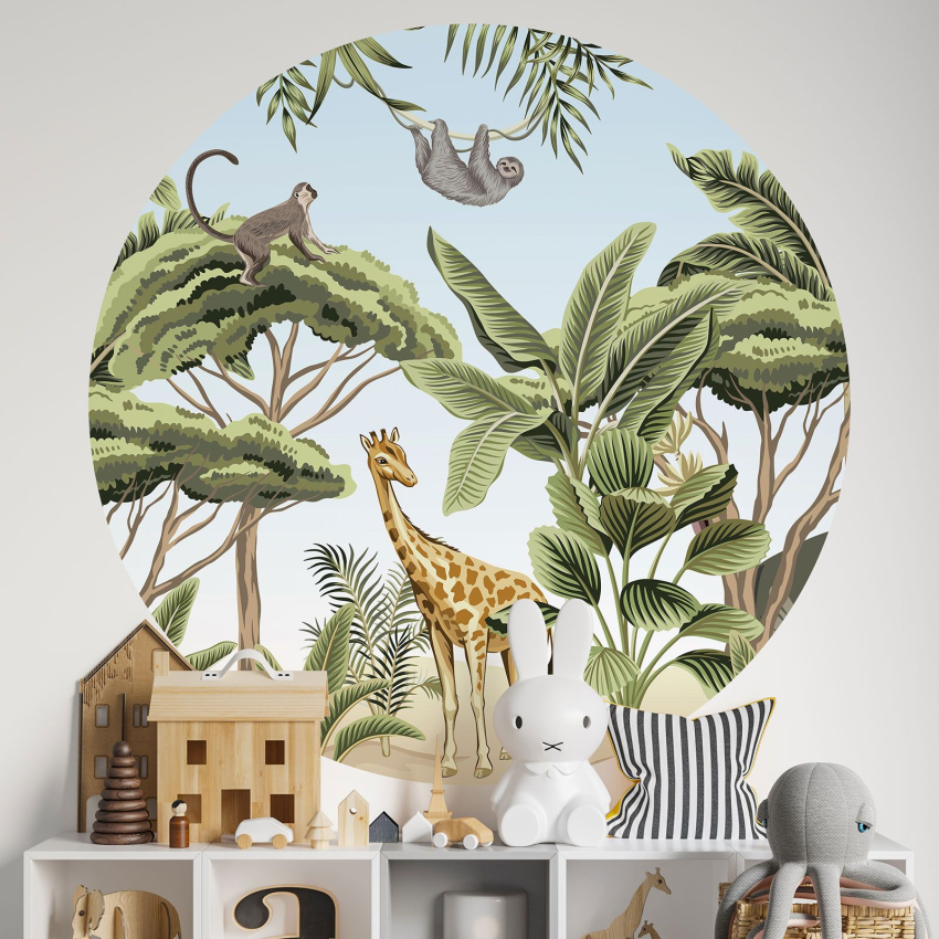 Papier peint rond / cercle Enfants - Jungle Animaux