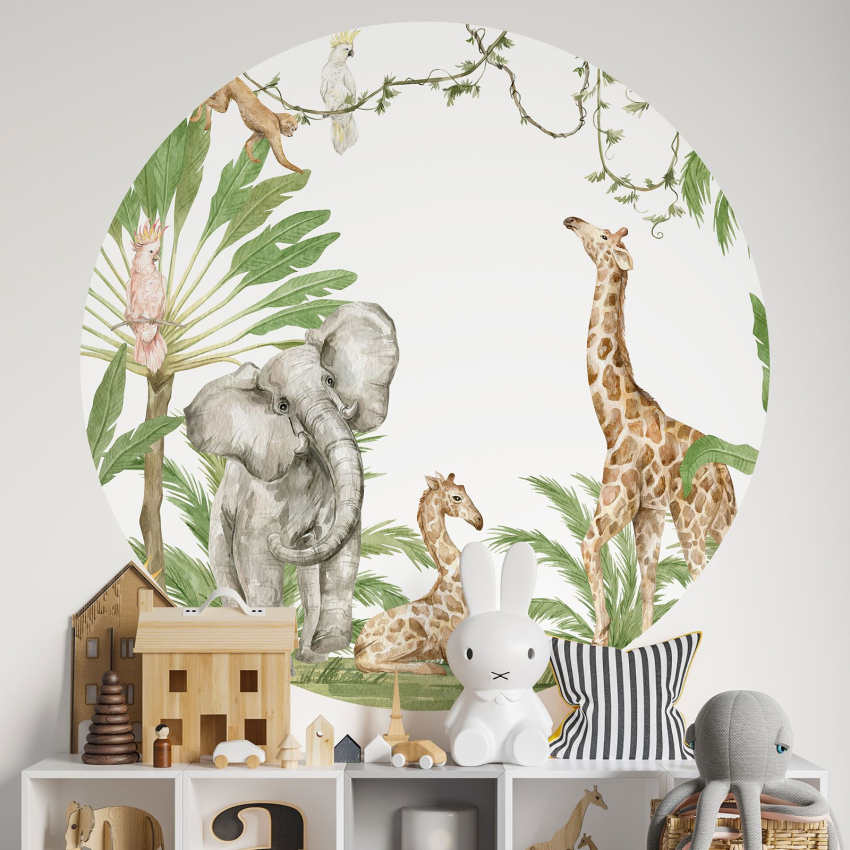 Papier peint rond / cercle Enfants - Jungle Animaux