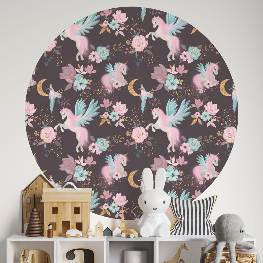 Papier peint rond / cercle Enfants - Licornes