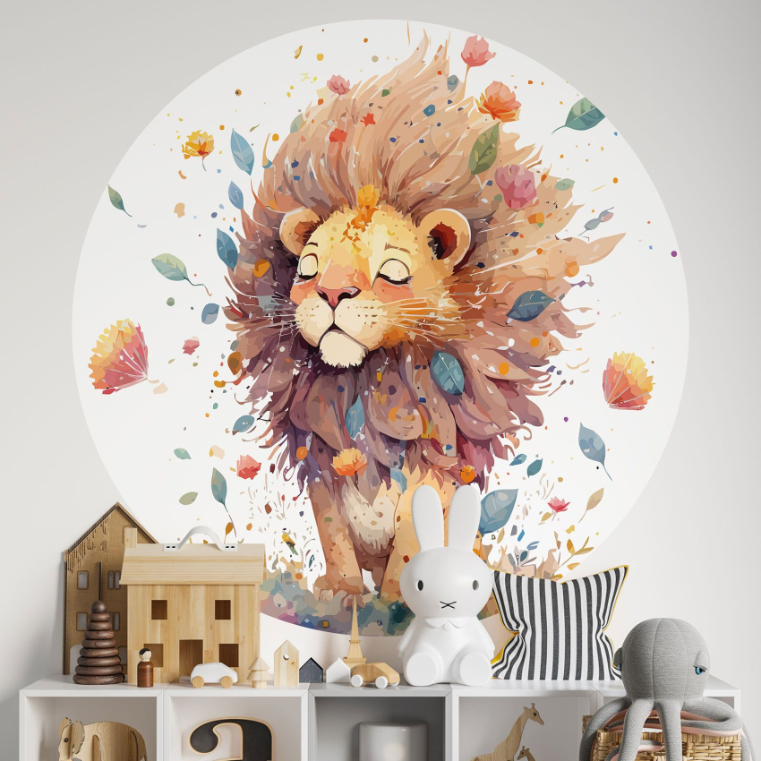 Papier peint rond / cercle Enfants - Lion