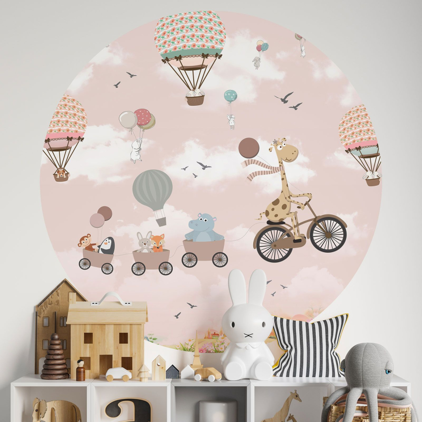 Papier peint rond / cercle Enfants - Montgolfières Animaux 