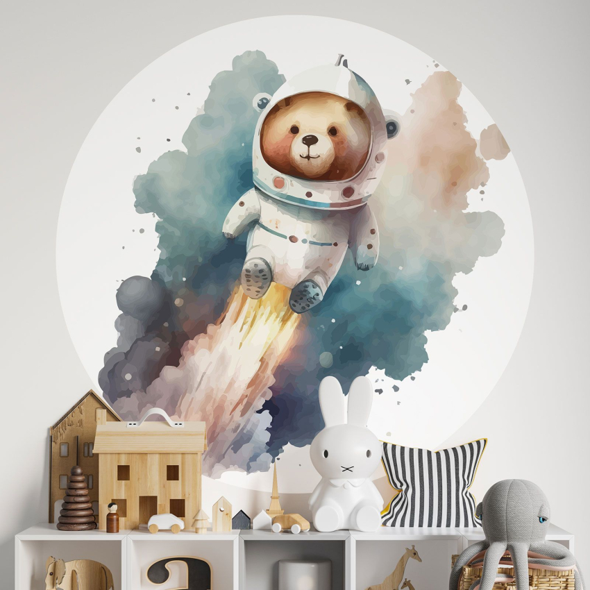 Papier peint rond / cercle Enfants - Ourson Cosmonaute