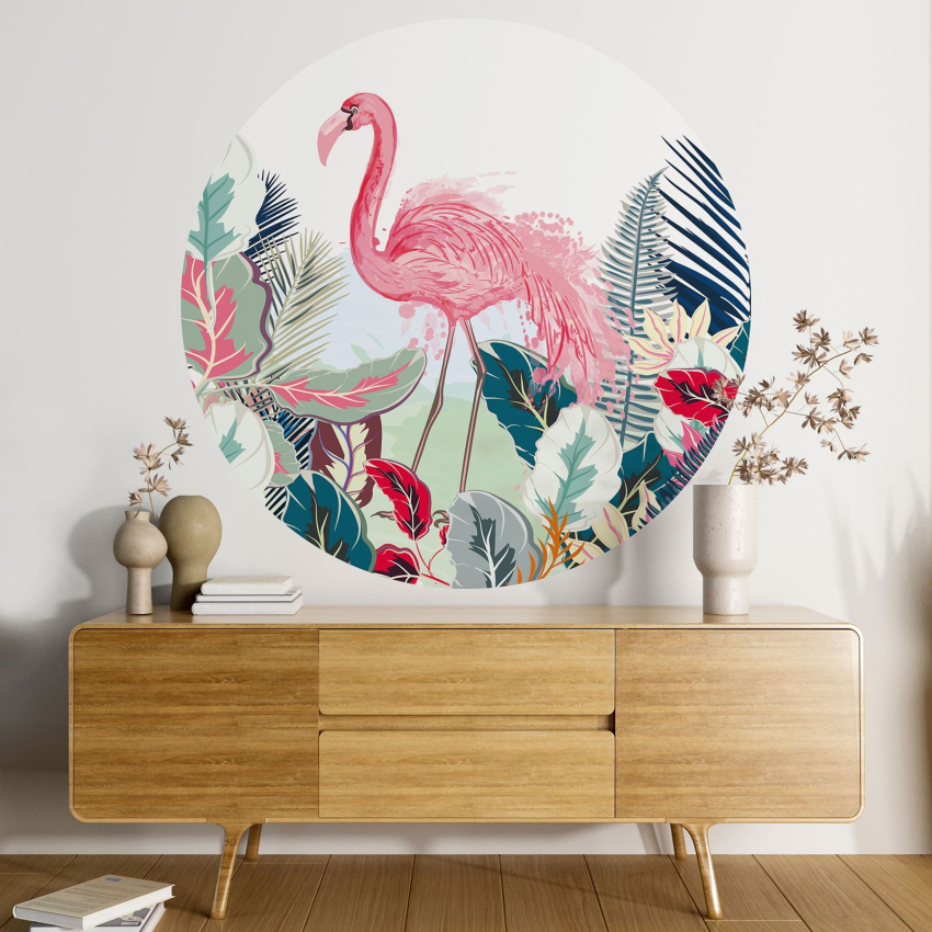 Papier peint rond / cercle - Flamant rose