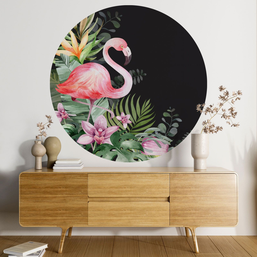Papier peint rond / cercle - Flamant rose