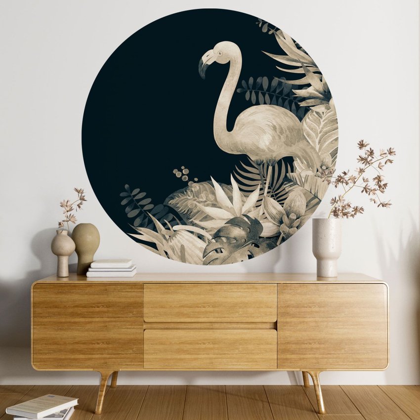 Papier peint rond / cercle - Flamant rose