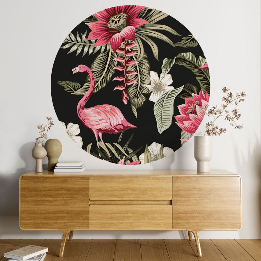 Papier peint rond / cercle - Flamant rose