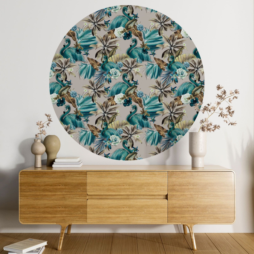 Papier peint rond / cercle - Flamants