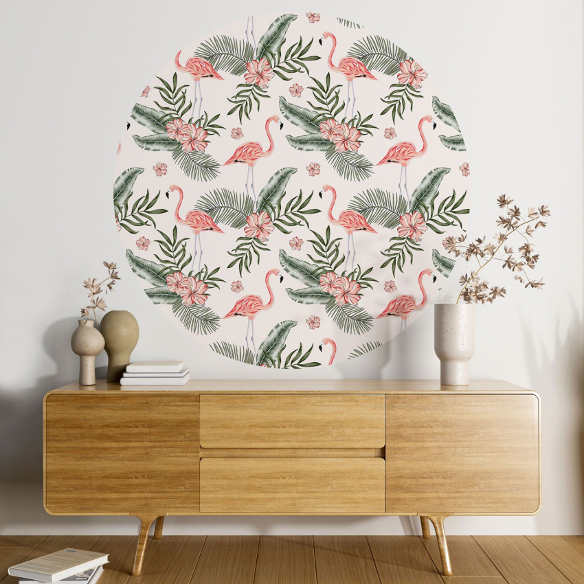 Papier peint rond / cercle - Flamants Roses - 136