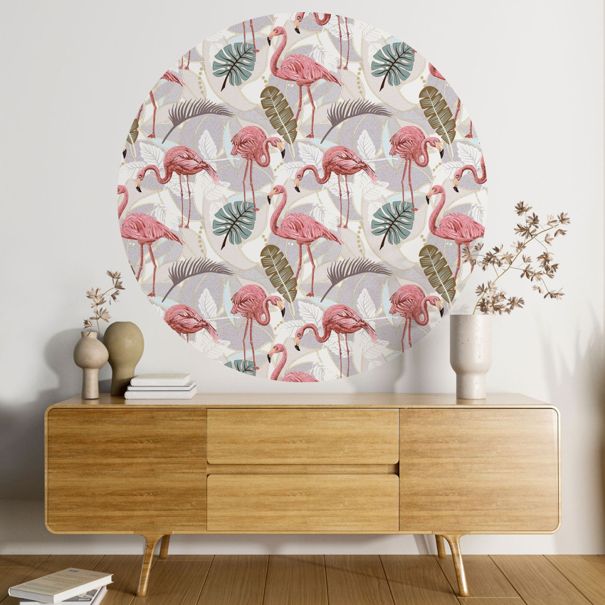 Papier peint rond / cercle - Flamants Roses - 137