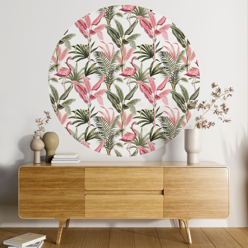 Papier peint rond / cercle - Flamants Roses - 153