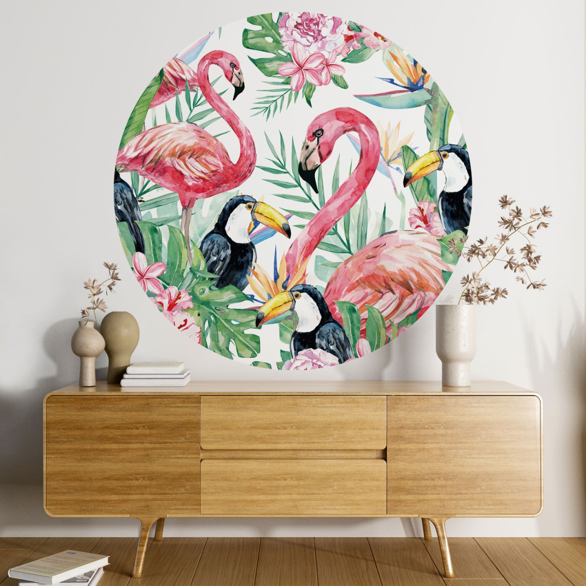 Papier peint rond / cercle - Flamants Roses