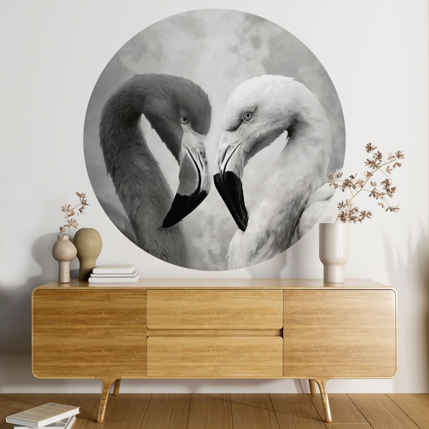 Papier peint rond / cercle - Flamants Roses