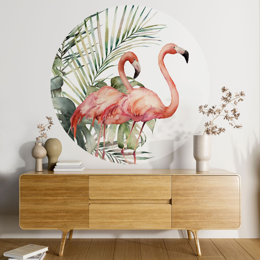 Papier peint rond / cercle - Flamants Roses