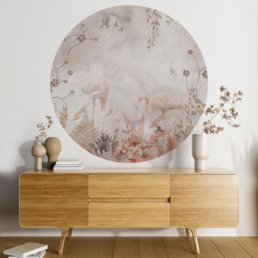 Papier peint rond / cercle - Flamants Roses