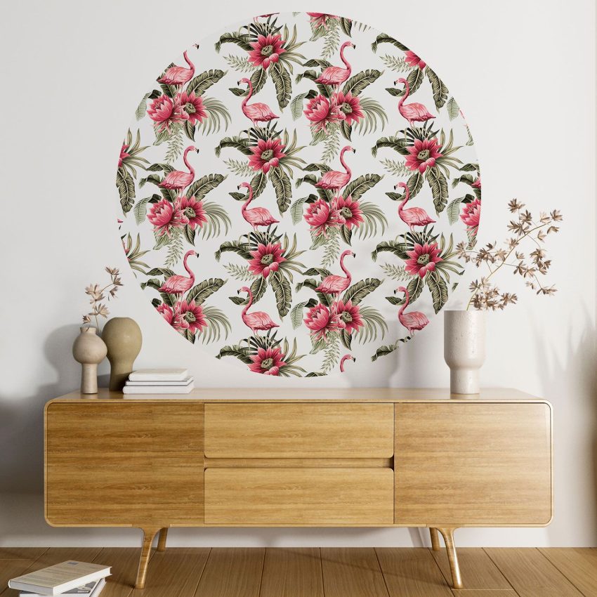 Papier peint rond / cercle - Flamants Roses - 547