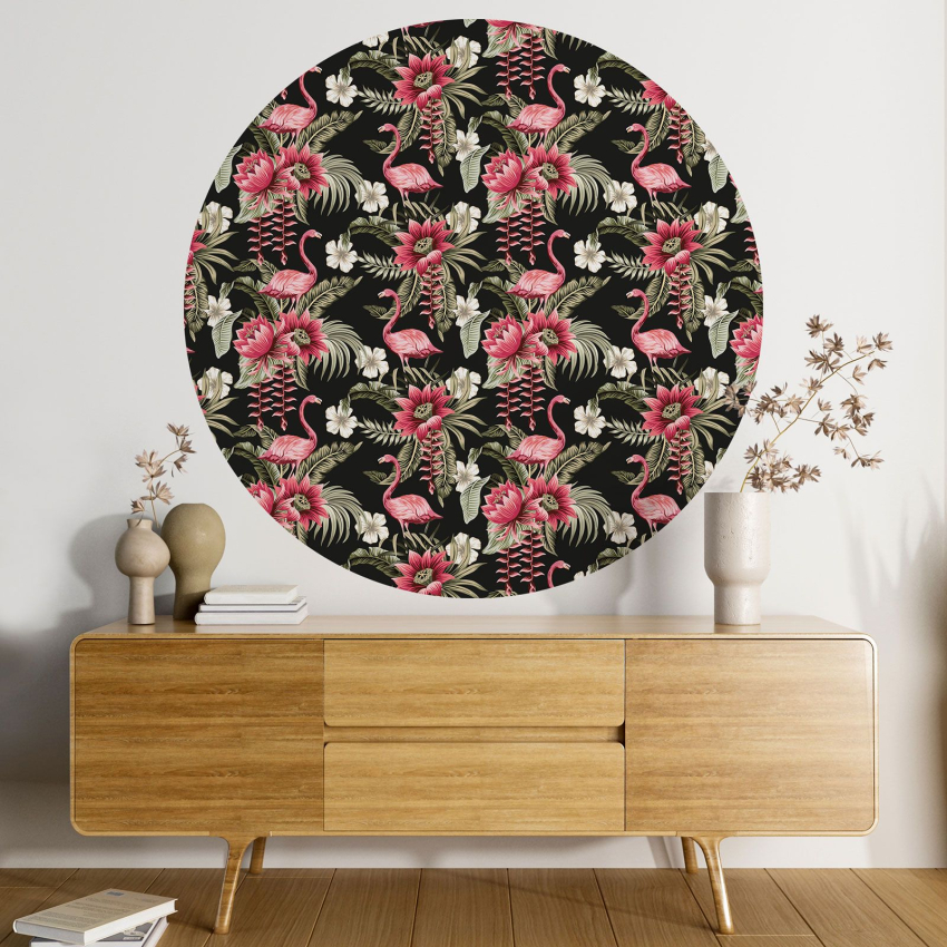 Papier peint rond / cercle - Flamants Roses - 559