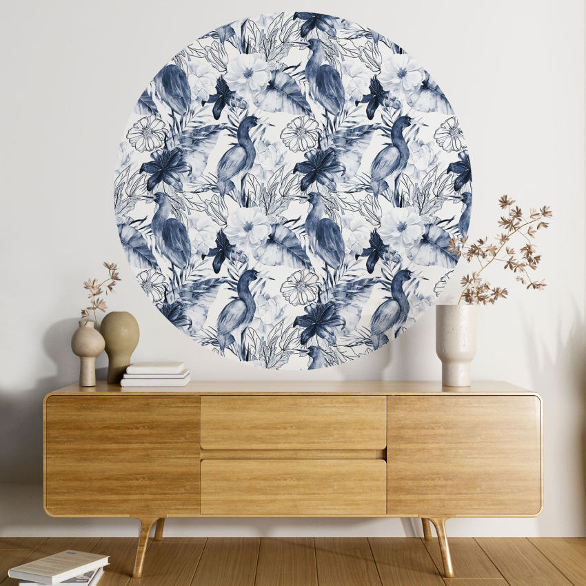 Papier peint rond / cercle - Fleurs Oiseaux - 131