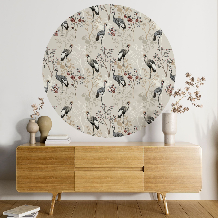 Papier peint rond / cercle - Fleurs Oiseaux - 386