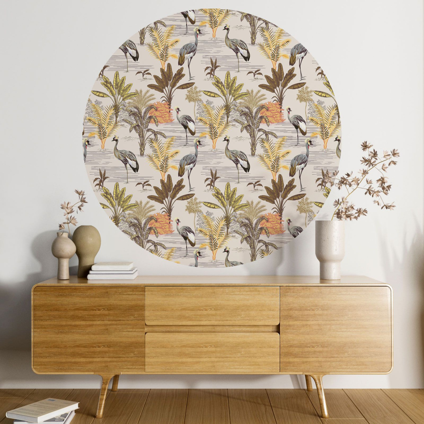 Papier peint rond / cercle - Fleurs Oiseaux - 407