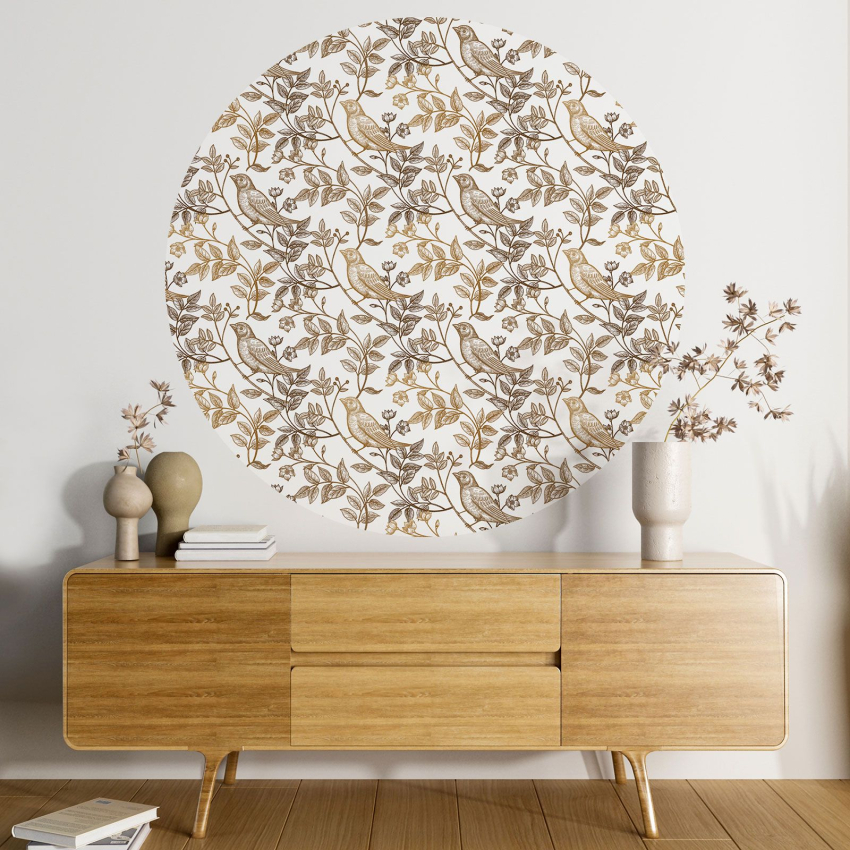 Papier peint rond / cercle - Fleurs Oiseaux - 456