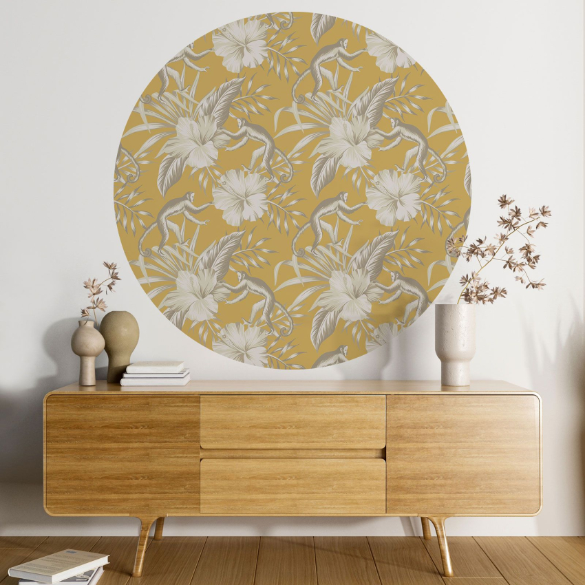 Papier peint rond / cercle - Fleurs singes
