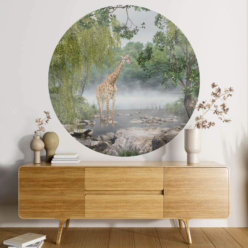 Papier peint rond / cercle - Girafe