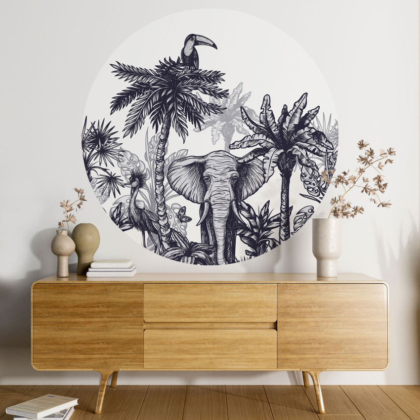 Papier peint rond / cercle - Jungle Animaux