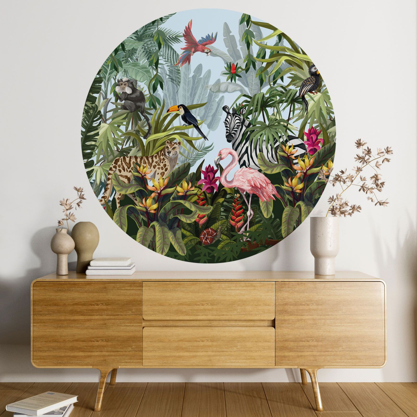 Papier peint rond / cercle - Jungle Animaux