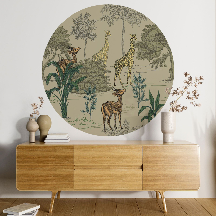 Papier peint rond / cercle - Jungle Animaux