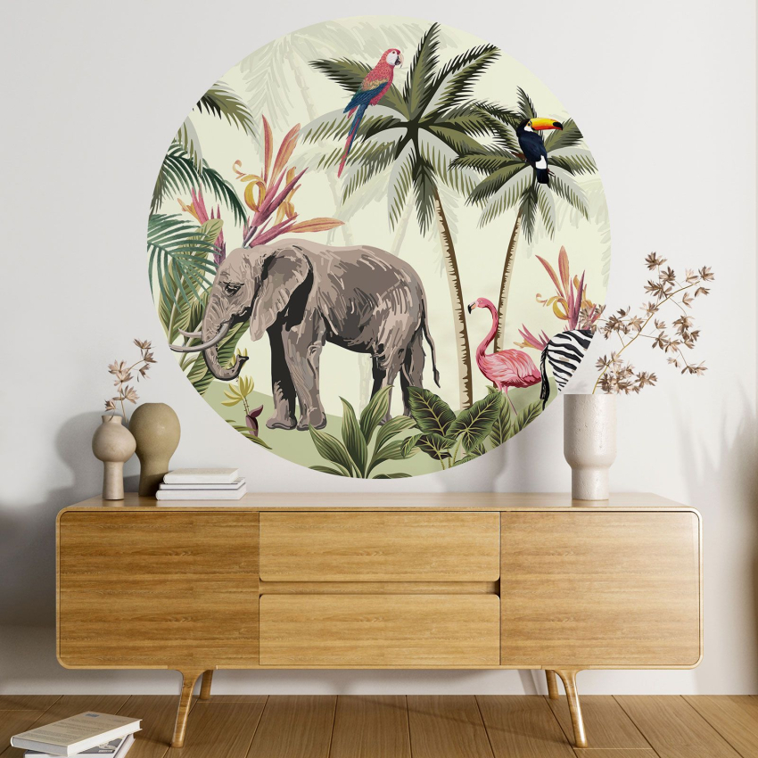 Papier peint rond / cercle - Jungle Animaux