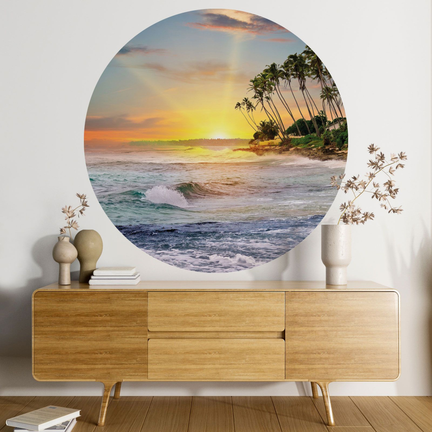 Papier peint rond / cercle - Mer couché de soleil