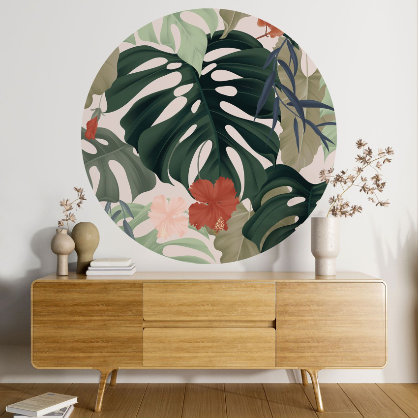 Papier peint rond / cercle - Motif botanique