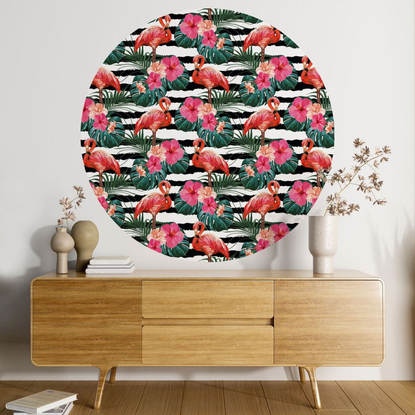 Papier peint rond / cercle - Motif Flamants Roses - 475