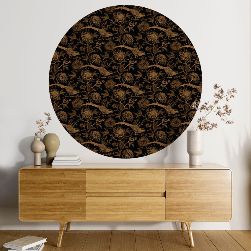 Papier peint rond / cercle - Motif fleurs Oiseaux - 505