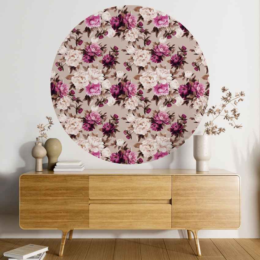 Papier peint rond / cercle - Motif floral - 009