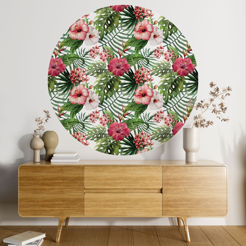 Papier peint rond / cercle - Motif floral - 016