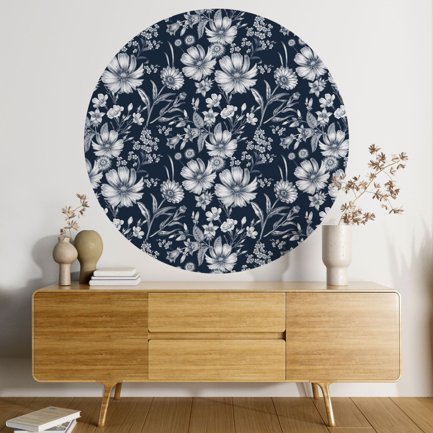 Papier peint rond / cercle - Motif floral - 018