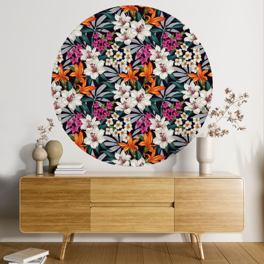 Papier peint rond / cercle - Motif floral - 034